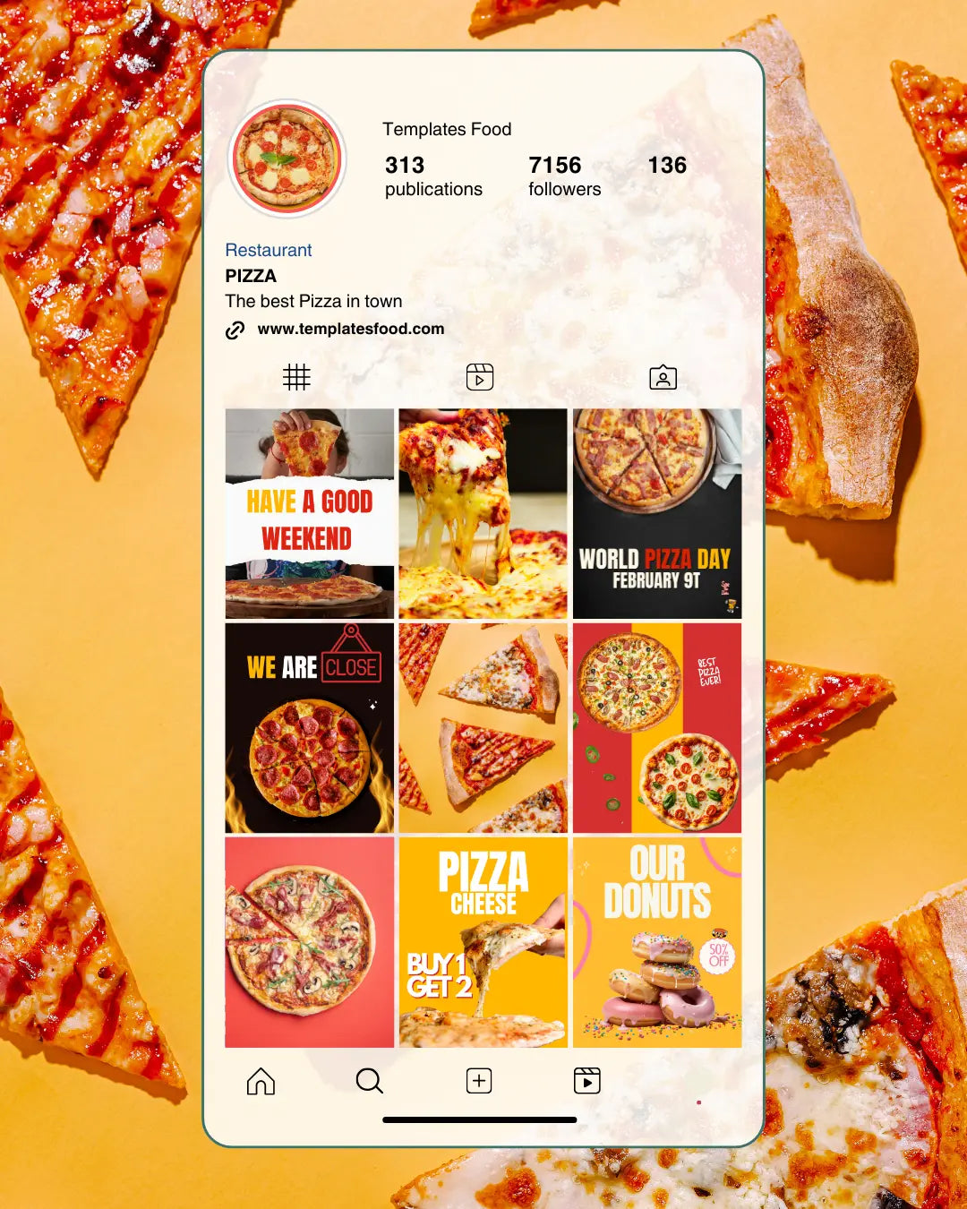 PIZZA Instagram Templates Pack – 50 Premium Posts YELLOW RED Food Templates