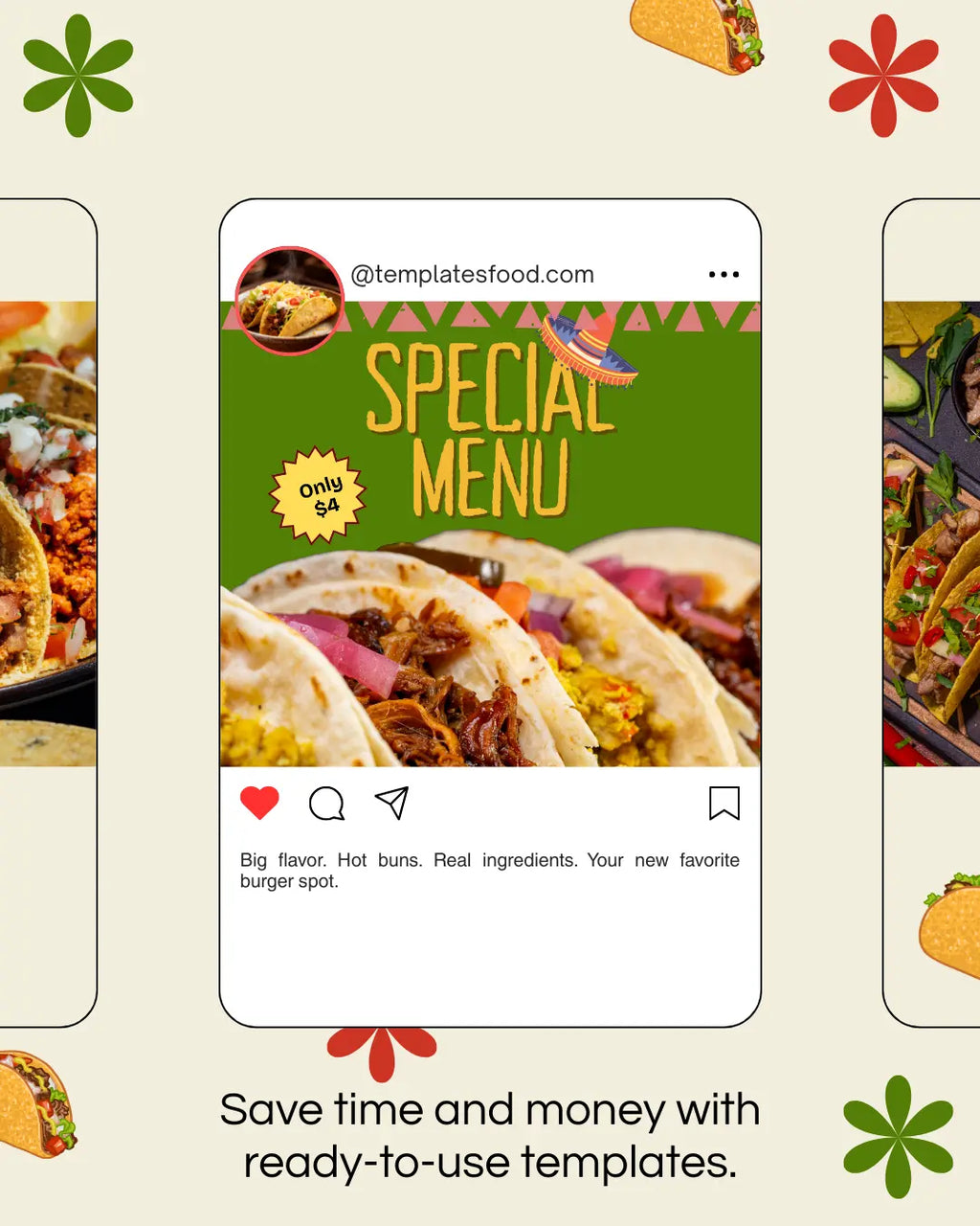 Mexican Food Instagram Templates  30 Editable Canva Templates for Restaurants Templates Food