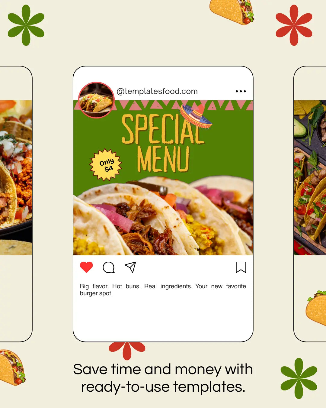 Mexican Food Instagram Templates  30 Editable Canva Templates for Restaurants Templates Food