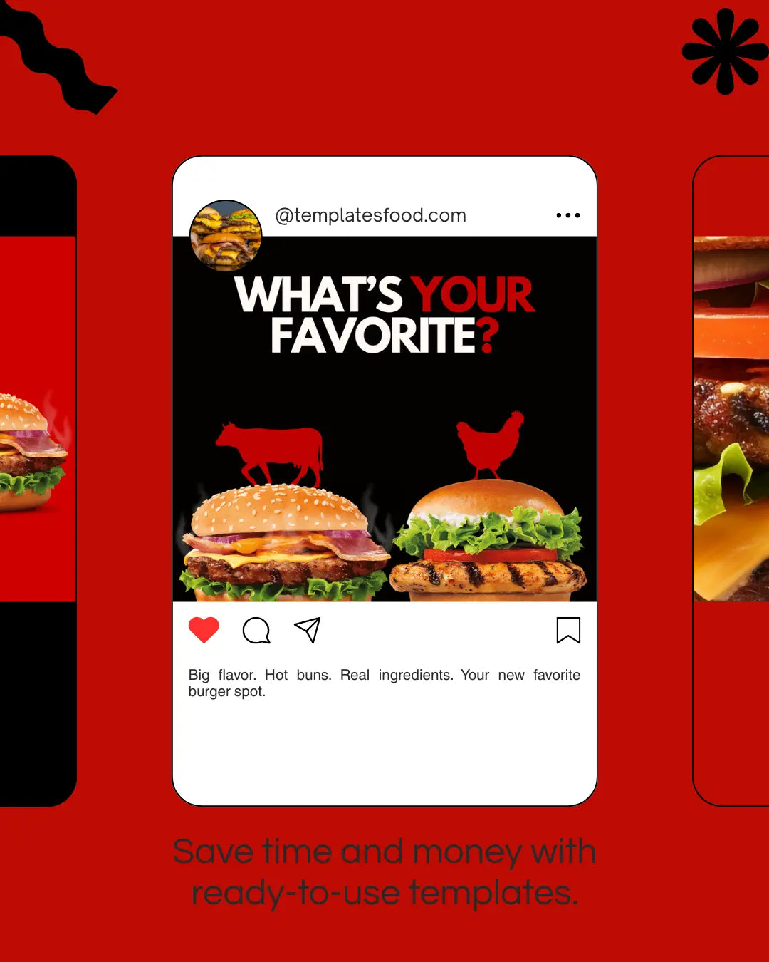 50 Burger Instagram Templates PACK - BLACK and RED My Food Templates